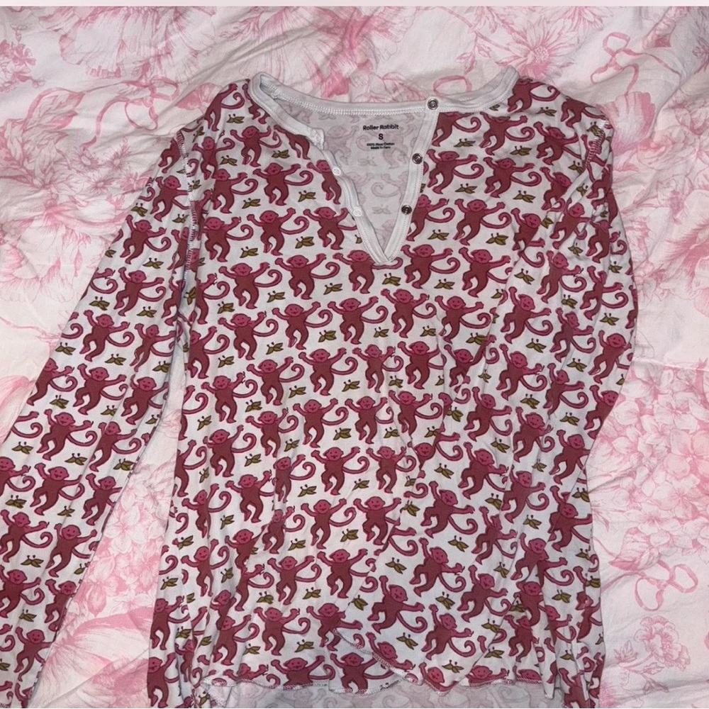 Roller Rabbit Pink Monkey Print Pajama Top